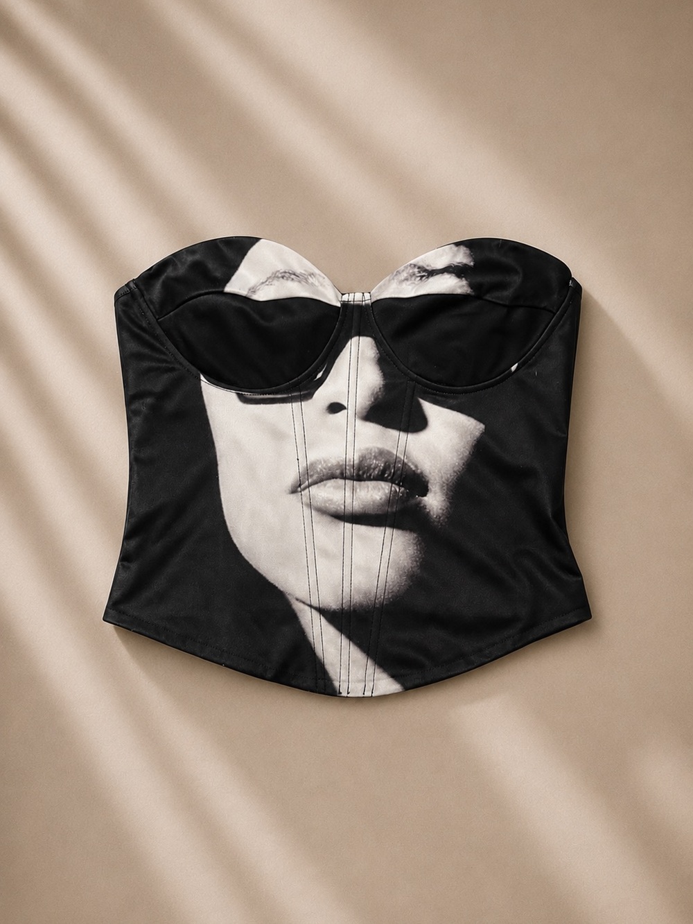 Black Aaliyah Graphic Strapless Bustier Top